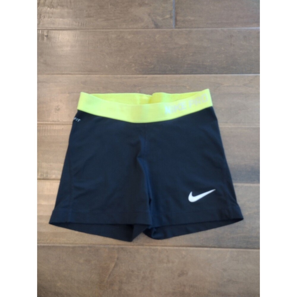 NIKE PRO Women's black yellow compression spandex shorts - size M